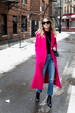 Fabulous Black And Hot Pink Long Coat Outfit: Clothing Accessories,  Pink Outfits Ideas,  Cashmere Coat  