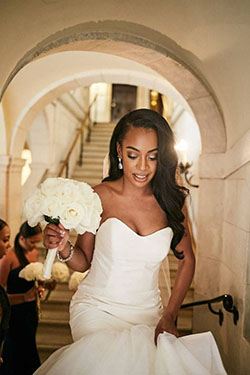 Long Hair Black Wedding Hairstyles: Wedding dress,  Flower Bouquet,  Wedding reception,  African Bridesmaids Hairstyles  