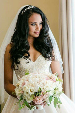Round Face Wedding Hairstyles For Medium Length: Wedding dress,  Flower Bouquet,  Long hair,  Floral design,  Religious Veils,  African Wedding Hairstyles  