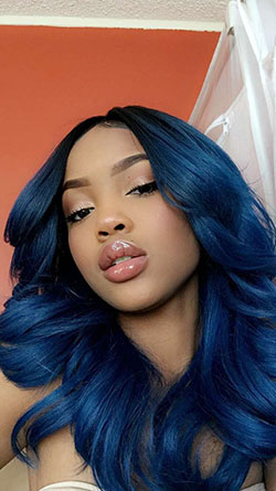 Blue hair color on brown skin: Dark skin,  Hair Color Ideas,  Brown hair,  Blue hair  