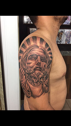 Religious Sleeve Tattoos, Sleeve tattoo, Tattoo artist: Sleeve tattoo,  Body art,  Tattoo artist,  Religious Tattoos,  Henk Schiffmacher  