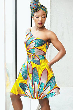 One shoulder kente dress, Head tie: Aso ebi,  Kente cloth,  Hairstyle Ideas,  Ankara Outfits  