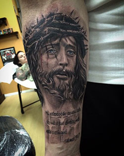 Half Sleeve Jesus Tattoos For Men Lower Arm: Sleeve tattoo,  Body art,  Tattoo artist,  Religious Tattoos  