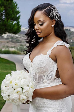 Black Wedding Hairstyles With Veil: Wedding dress,  Lace wig,  White Wedding Dress,  African Bridesmaids Hairstyles  