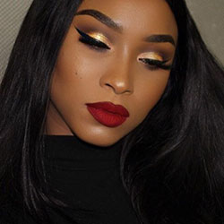 Black Girl Makeup With Red Lipstick, Eye shadow And Eye liner: Eye Shadow,  Eye liner,  Lip liner,  Beautiful Girls,  African Girl Makeup  