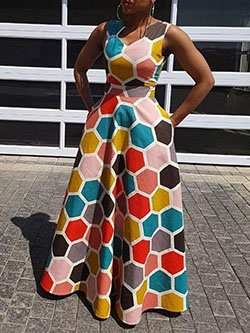 Stylish Ankara Dresses, Color Block Dress, Sleeveless shirt: Bodycon dress,  Spaghetti strap,  Sleeveless shirt,  Maxi dress,  Ankara Outfits  