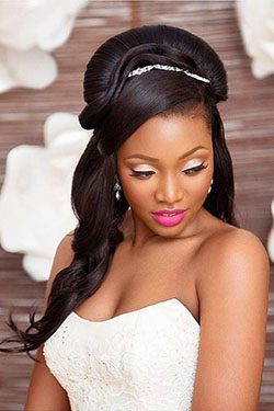 Brides hair styles for black women: Lace wig,  Afro-Textured Hair,  African Bridesmaids Hairstyles  
