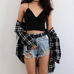 Outfits With Plaid Shirts Tied Around Waist: Strapless dress,  Full plaid,  Flannel Shirt Outfits  