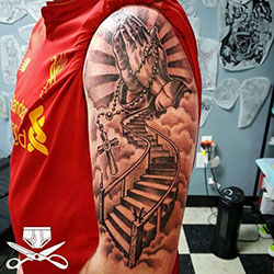 Mens stairway to heaven tattoo: Sleeve tattoo,  Religious Tattoos  