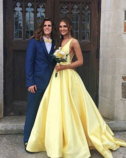 Yellow silk prom dress, Evening gown: party outfits,  Backless dress,  Wedding dress,  Evening gown,  Ball gown,  Homecoming Outfits,  Prom Suit  