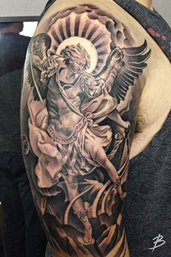 Classy Guardian Angel Catholic Tattoo Designs: Sleeve tattoo,  Tattoo artist,  Religious Tattoos  