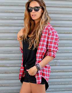 Cute Girls Oversized Check Outfits: fashion model,  Punk rock,  Flannel Shirt Outfits,  Plaid Shirt  
