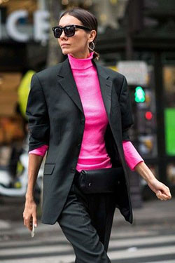 Formal Black And Pink Dress: Polo neck,  Pink Outfits Ideas  