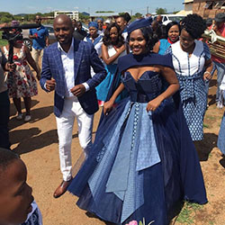 Blue Shweshwe Sotho Traditional Wedding Dresses: Shweshwe Dresses,  Folk costume  