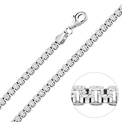 Sterling Silver 3.5mm Greek Box Pave Chain Necklace £72.00: necklace,  Greek Box Chain  
