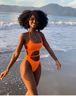 Neon orange bathing suit, One-piece swimsuit: One-Piece Swimsuit,  black girl outfit,  Oh Polly  