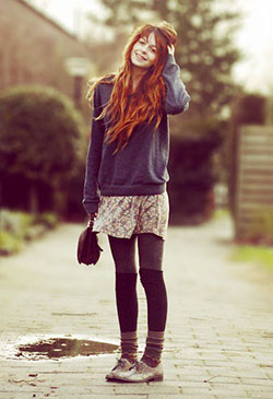 Grey knee socks outfit, Knee highs: Oxford shoe,  Knee highs,  Girl Shoe Trends,  Leg Warmer  