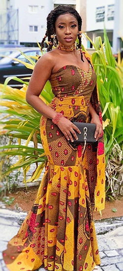 Newest Ankara Mustard Color Gown Styles: Wedding dress,  African Dresses,  Aso ebi,  Maxi dress,  Kitenge Dresses  