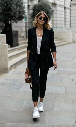 Black pants white sneakers Casual wear: Capri pants,  Power Suit  