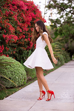 White dress with red heels: High-Heeled Shoe,  Court shoe,  Peep-Toe Shoe,  Ann Taylor,  Red Shoes Outfits  