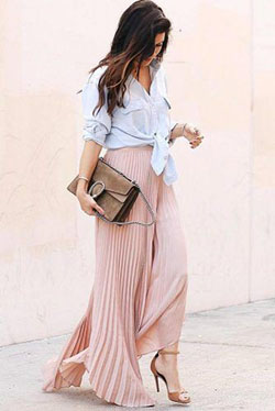 Casual palazzo pants outfit, High Waist Skirt: shirts,  Long Skirt,  fashion blogger,  Fashion accessory,  Pleated Palazzo Pants  