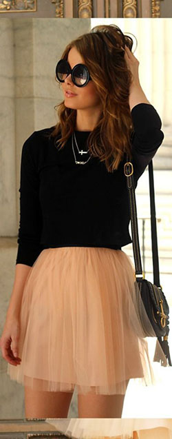 Skirt and black top, Skater Skirt: Skater Skirt,  Monday Outfit Ideas  