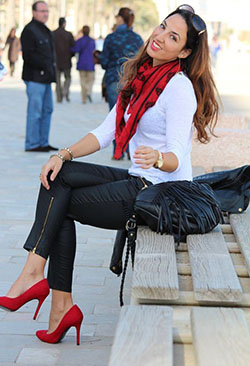 What to wear with red sandals: High-Heeled Shoe,  Pencil skirt,  Stiletto heel,  Red Shoes Outfits  