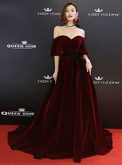 Burgundy velvet off the shoulder prom dress: Cocktail Dresses,  Evening gown,  Ball gown,  Velvet Outfits,  Off Shoulder  