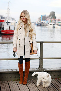 Trench coat and knee high boots: Boot Outfits,  Over-The-Knee Boot,  Trench coat,  Knee highs  