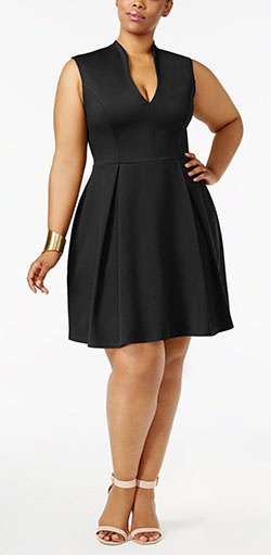 Soprano trendy plus size pleated fit flare dress: Plus size outfit,  Sleeveless shirt,  Clothing Ideas  