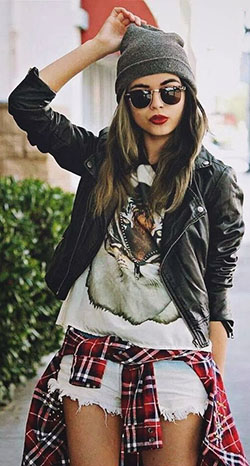Lovely & cool hipster style girl, Grunge fashion: Leather jacket,  Grunge fashion,  Punk Style  