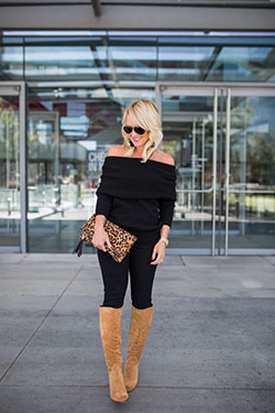 Lovely! black jeans outfit, Casual wear: Ripped Jeans,  winter outfits,  Over-The-Knee Boot,  Black Leggings  