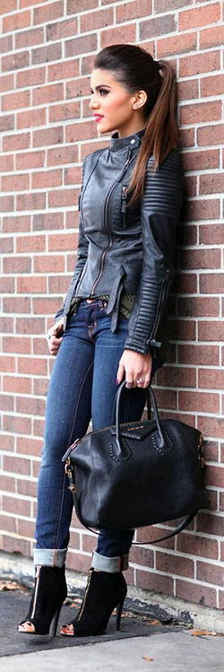 Rock Style Fashion Outfit Inspirations: Leather jacket,  Camila Coelho,  Punk Style  