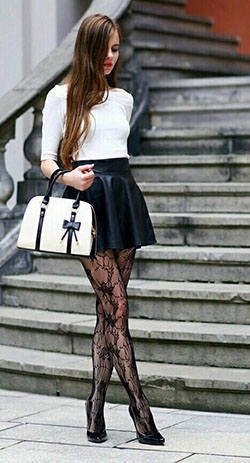 Cute dresses with stocking/black pantyhose: High-Heeled Shoe,  Knee highs,  Outfit With Stocking  