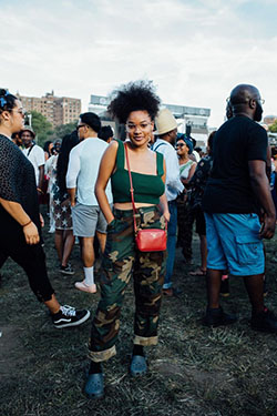 Find more of gov ball outfits, Street fashion: Crop top,  Camo Pants,  Fanny pack  
