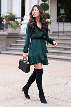 Over the knee boots outfit: party outfits,  Over-The-Knee Boot,  Boot Outfits,  Petite size,  Cocktail Dresses,  Chap boot  