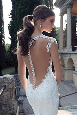 Wedding dress low back buttons: Backless dress,  Wedding dress,  Sheath dress  