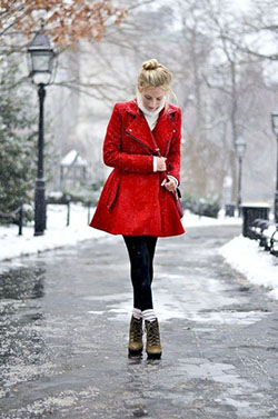 Red coat winter outfit, Winter clothing: winter outfits,  Fur clothing,  Duffel coat,  Winter Coat,  Red coat,  Snow Outfits  