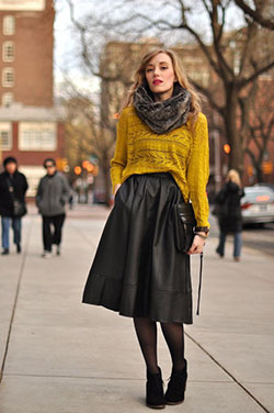 Midi skirt winter outfit, Winter clothing: winter outfits,  Boot Outfits,  Pencil skirt,  Leather skirt  