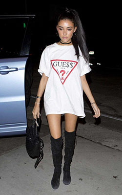 Madison beer knee high boots: Over-The-Knee Boot,  Boot Outfits,  Madison Beer,  T-Shirt Outfit  