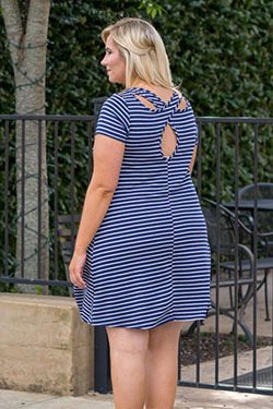 Little stripped dress for chubby girls: Plus size outfit,  Chubby Girl attire  