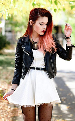 Get this look with punk white dress: Leather jacket,  Grunge fashion,  Punk subculture,  Punk rock,  Punk Style  