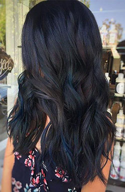 Blue highlights on black hair: Long hair,  Hairstyle Ideas,  Brown hair,  Hair highlighting,  Blue hair,  Hair Color Ideas  