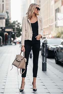 White tweed blazer outfit, Casual wear: Outfits With Heels  