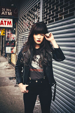 All black rock outfit, Grunge fashion: Leather jacket,  Slim-Fit Pants,  Grunge fashion,  Punk rock,  Punk Style  