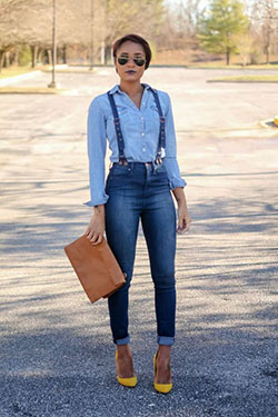 Have a look at the jeans with suspenders: Slim-Fit Pants,  Jeans Fashion,  Suspenders  