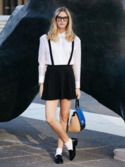 White shirt with suspenders and skirt: shirts,  Suspenders,  suspenders skirt,  White Shirt  