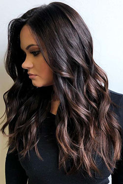Medium length black hair with highlights: Lace wig,  Long hair,  Hair Color Ideas,  Hairstyle Ideas,  Brown hair  