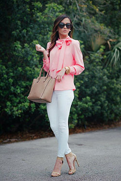 Outfit pantalon blanco con blusa rosa: Fashion accessory,  Outfits With Heels  