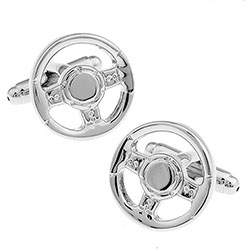 SILVER SPORTS CAR STEERING WHEEL CUFFLINKS £15.99: NOVELTY CUFFLINKS  